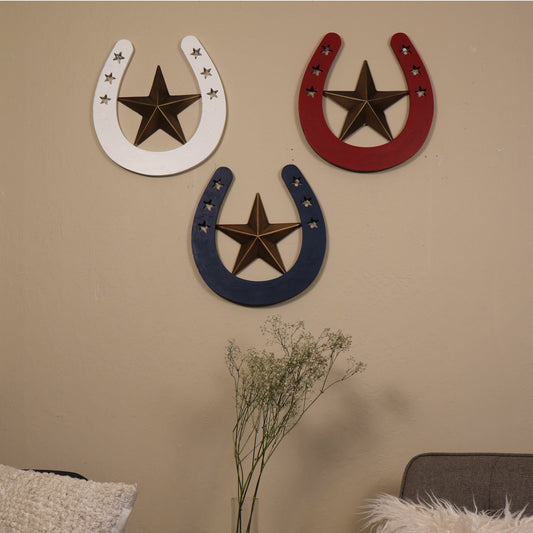 Wood Horseshoe With Metal Star Wall Dcor, Horseshoes Vintage Decorative Accent For Walls Or Tables