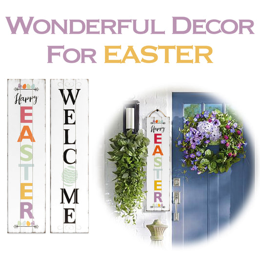 Easter Welcome Sign for Front Door | Reversible Wooden Porch Sign 36inch | 2 Sided Front Porch Decor | Home Decor Indoor Outdoor Wood Sign