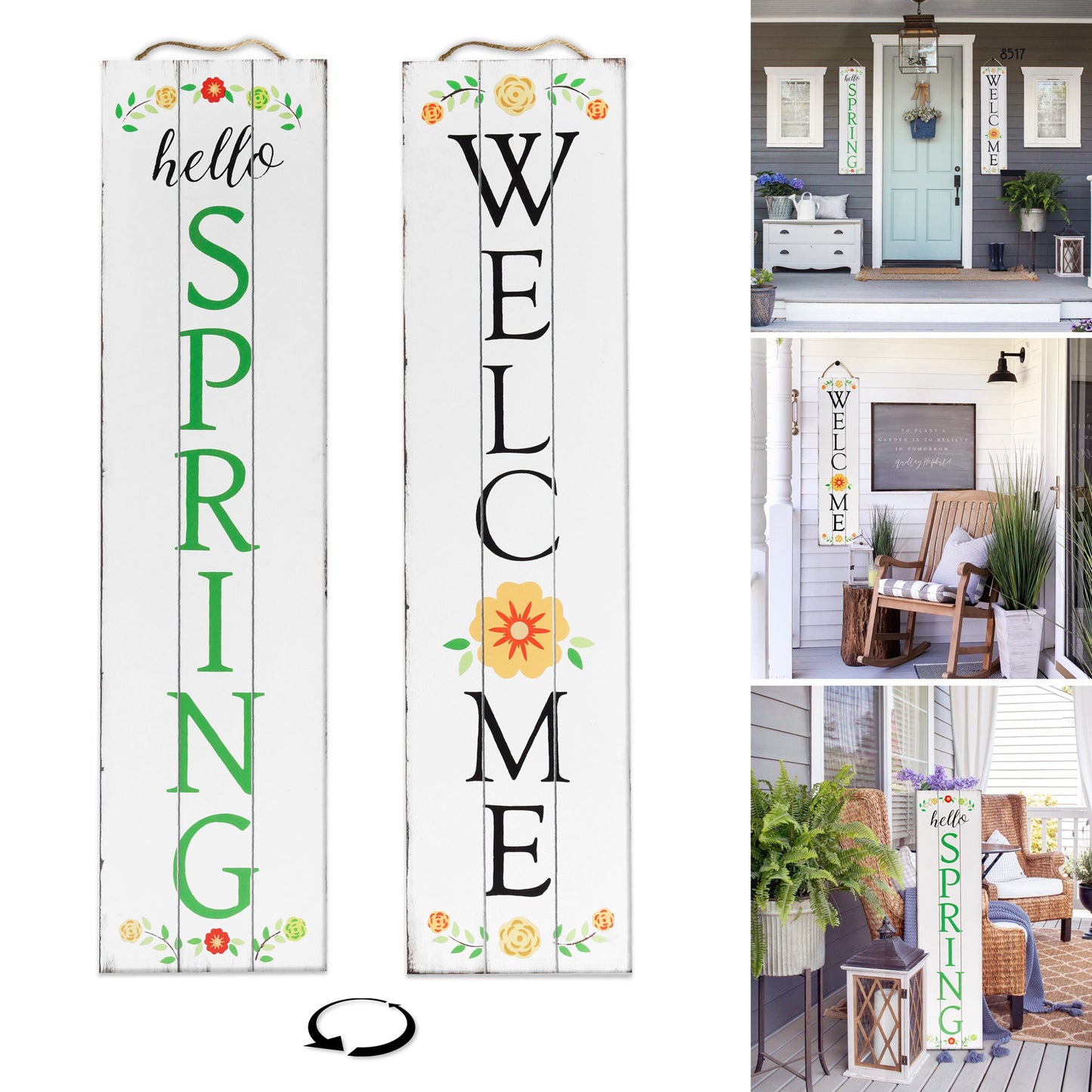 36in Spring Welcome Sign for Front Door | Reversible Wooden Porch Sign 36inch | 2 Sided Front Porch Decor | Home Decor Indoor Outdoor Wood Sign