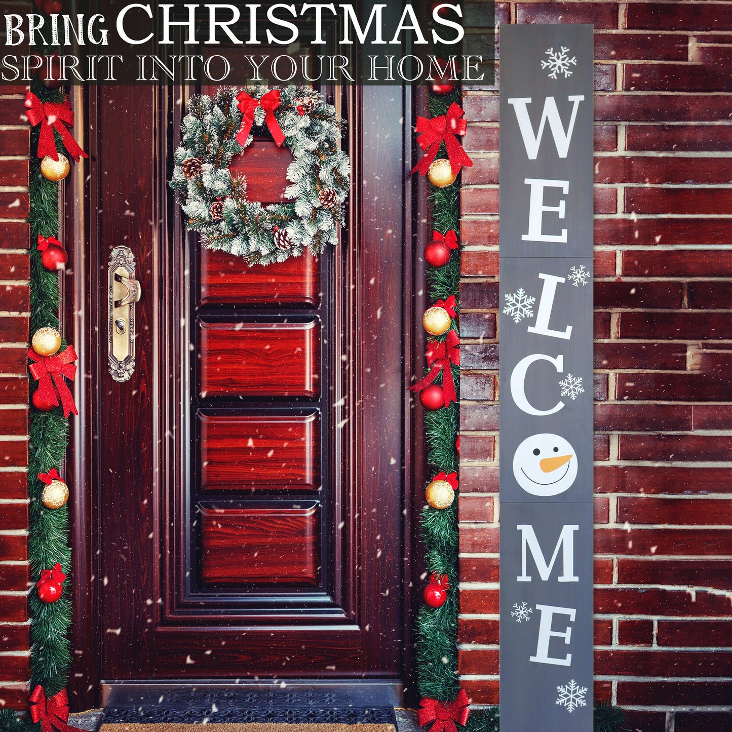 72in Snowman Welcome Sign for Front Door - Christmas Porch Decorations, Modern Farmhouse Welcome Sign for Front Porch