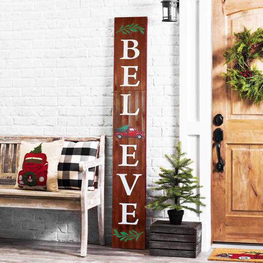 72in 'Believe' Porch Sign for Front Door - Christmas Porch Sign, Modern Farmhouse Home Decor