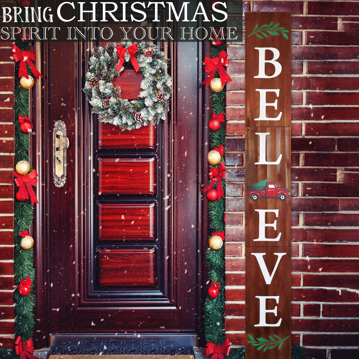 72in 'Believe' Porch Sign for Front Door - Christmas Porch Sign, Modern Farmhouse Home Decor