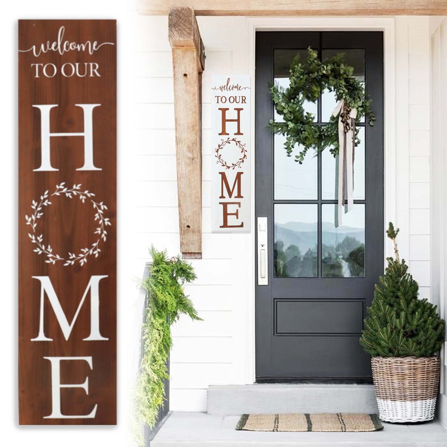 Reversible Welcome Sign for Front Door Decor, Double Sides Fun Door Sign Decor for Front Porch Decor, Welcome to Our Home Sign