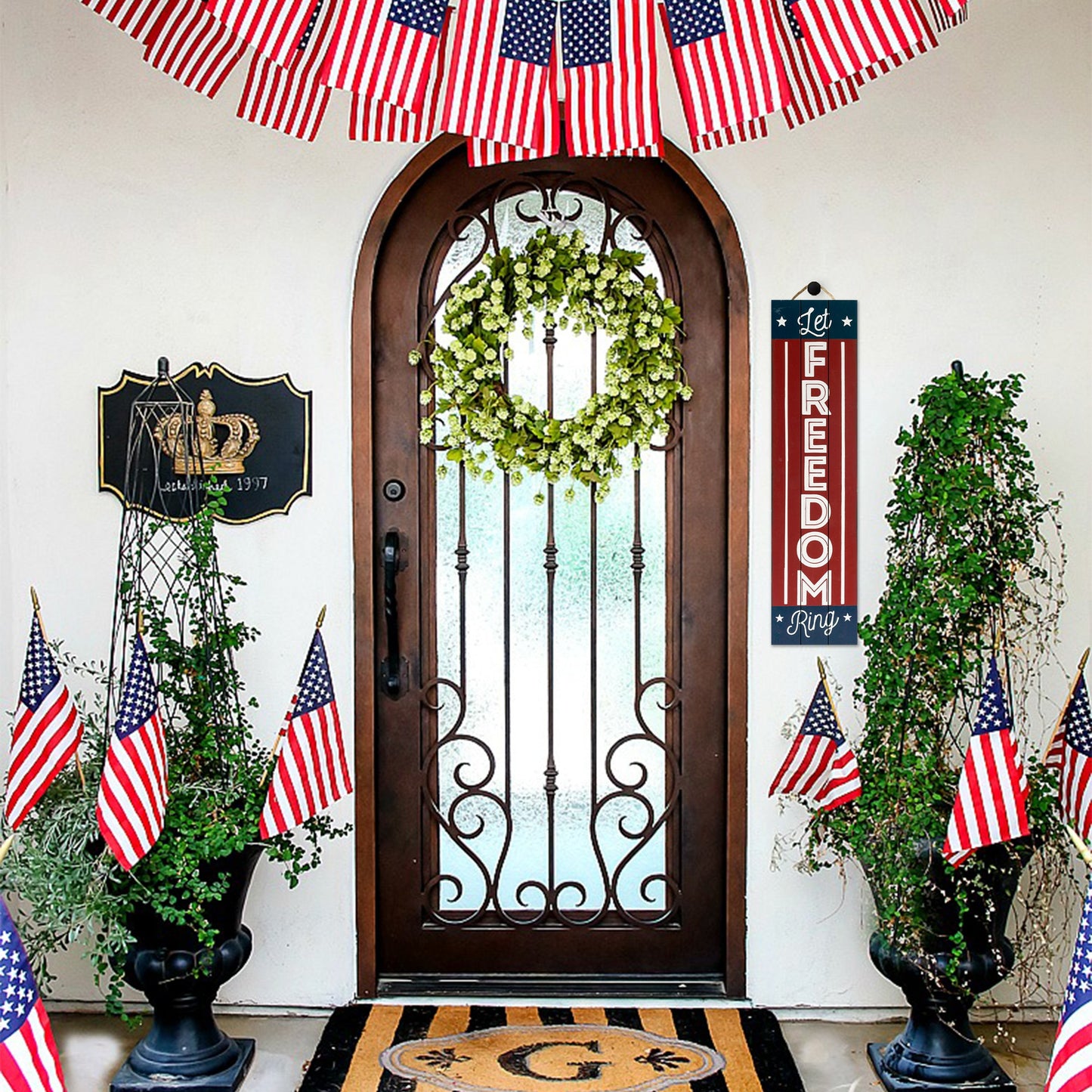 Americana Welcome Sign for Front Door| Memorial Decorations for Outdoor | 36in Rustic Wooden 4th of July Welcome Sign for Front Porch