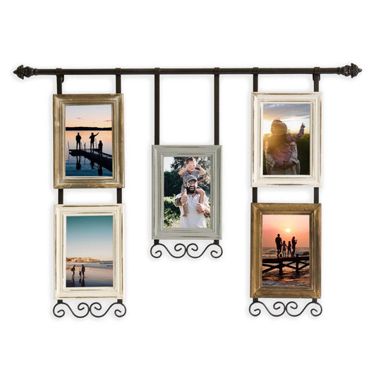 Wall Hanging PhotoFrames Collage Wall Decor, Rustic Solid Wood 5 photo Frame set Fit for 4x6in
