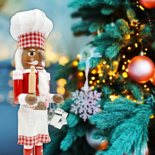 14-inch Wooden Nutcrackers Christmas Decoration Figures (Red-Baker Chef)