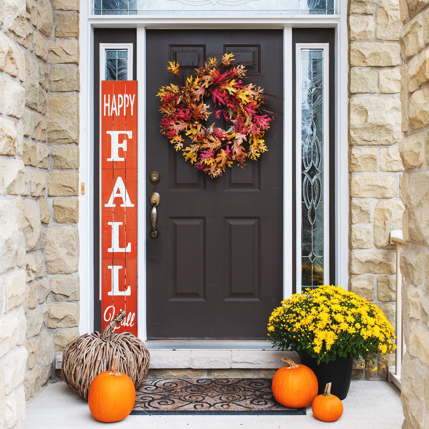 72in Outdoor Happy Fall Y'all Rustic Craft Porch Sign for Front Door, 6ft Vertical Wooden Welcome Sign for Front Porch