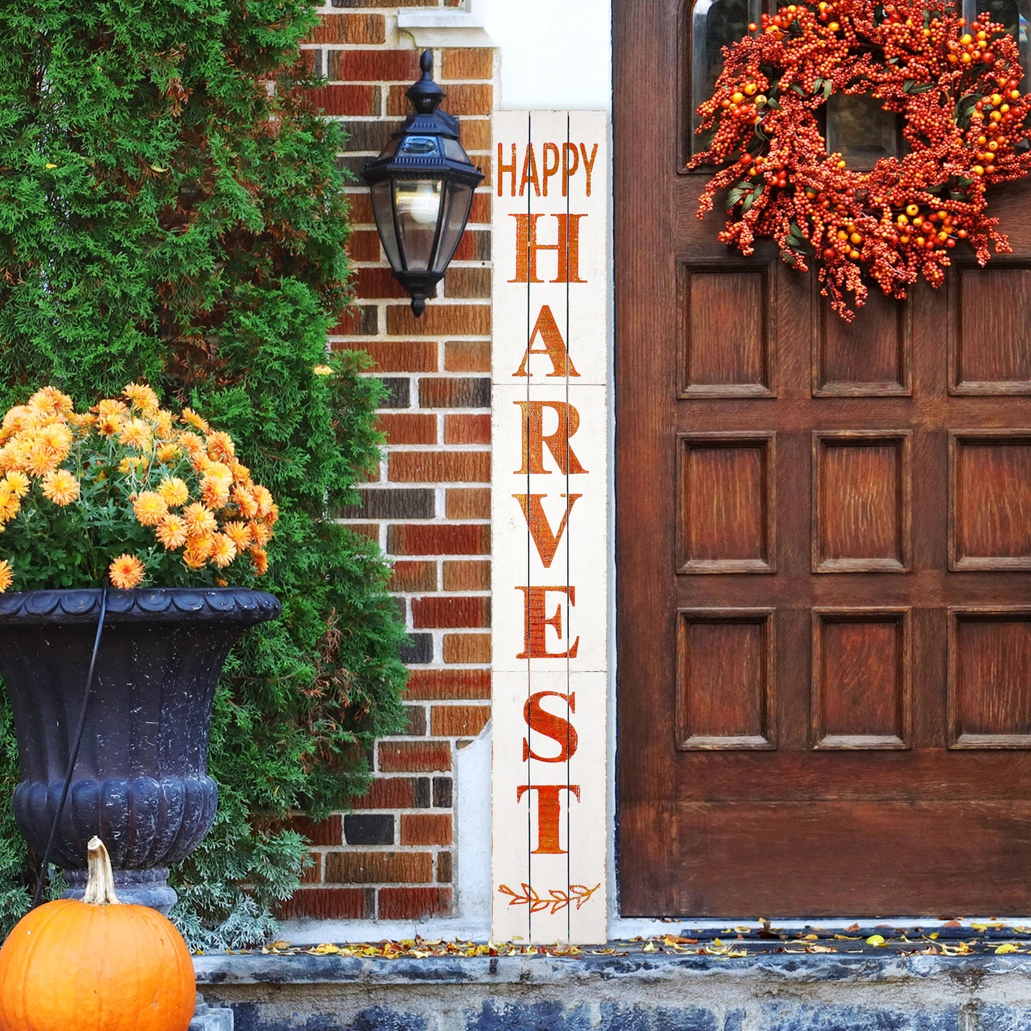 72in Fall 'Happy Harvest' Rustic Porch Sign for Front Door - Vertical Wooden Welcome Sign for Front Porch