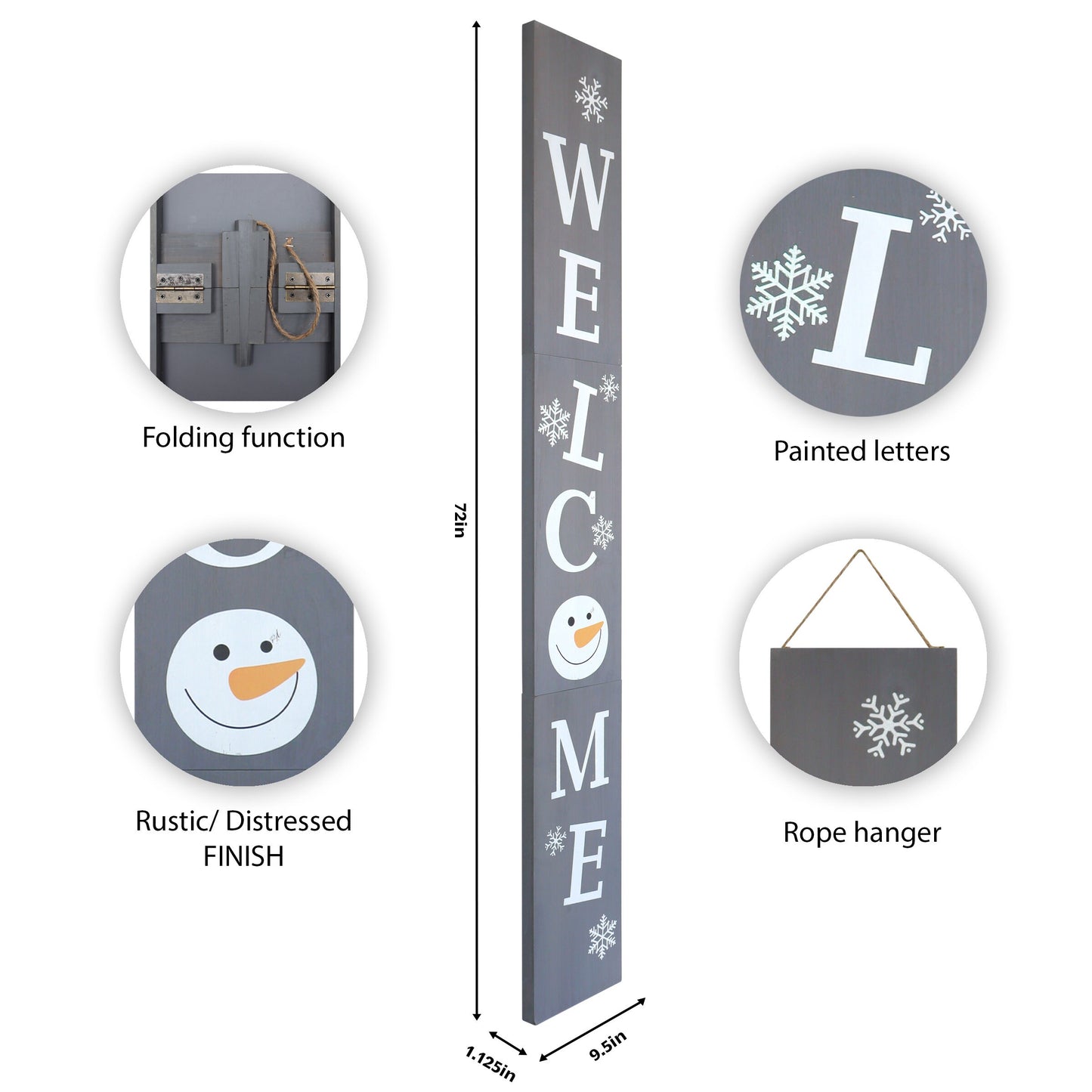 72in Snowman Welcome Sign for Front Door - Christmas Porch Decorations, Modern Farmhouse Welcome Sign for Front Porch