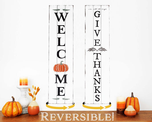 Fall Sign for Home Decor | Fall Welcome Sign for Front Door | Fall Welcome Sign | Reversible Vertical Porch Sign
