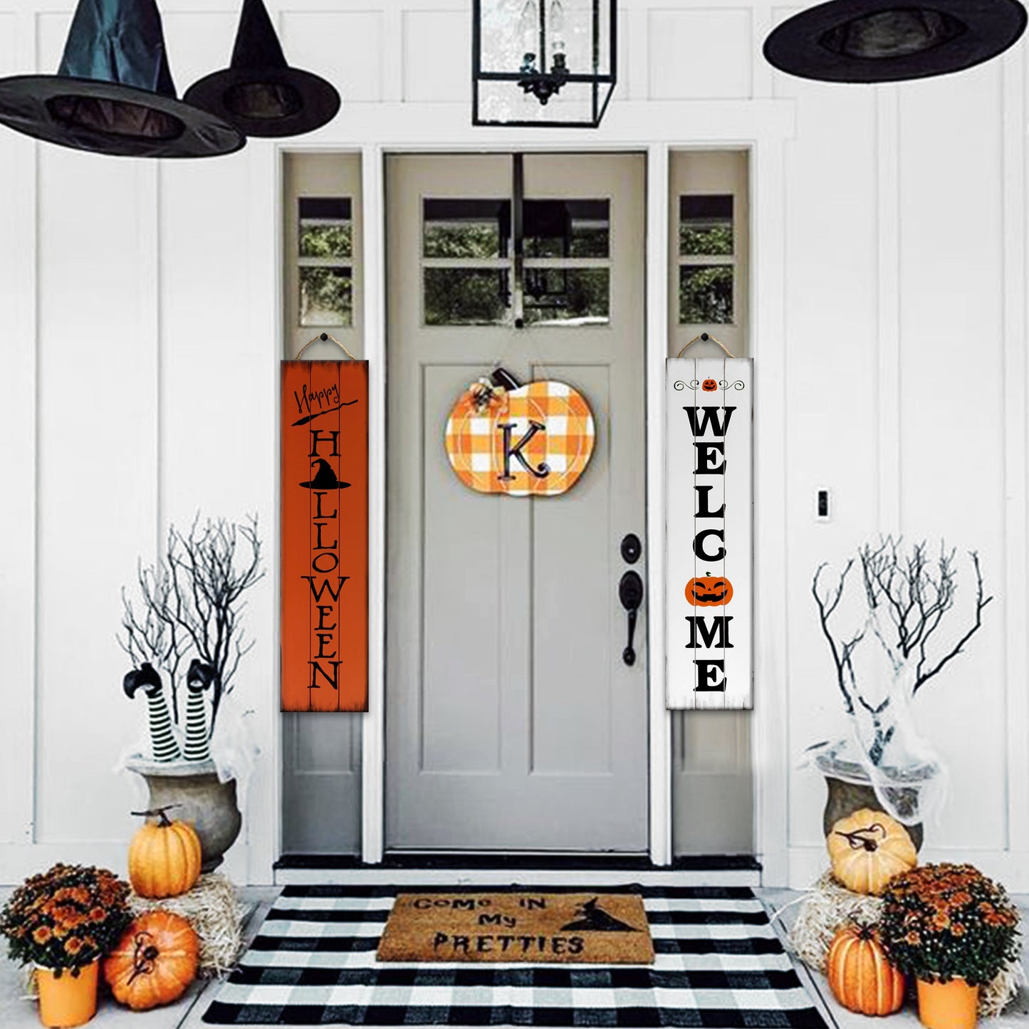 Halloween Sign for Home Decor | Halloween Welcome Sign for Front Door | Halloween Welcome Sign | Reversible Vertical Porch Sign