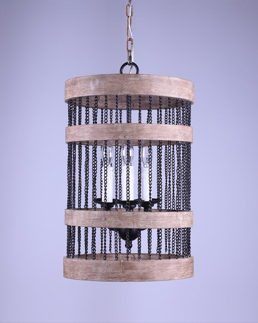 Wood and metal cylinder chandelier
