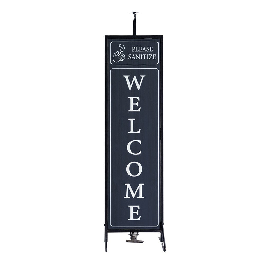 Welcome Sign with Floor Standing Foot Pedal Hand Sanitizer Dispenser Stand 48-Inch (Black)