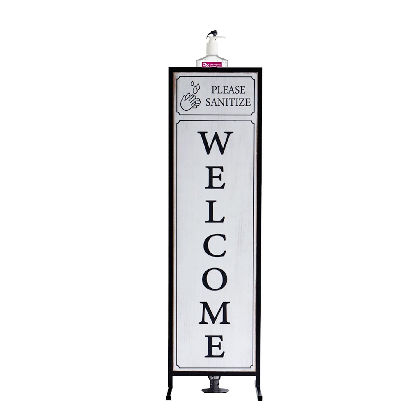 Welcome Sign with Floor Standing Foot Pedal Hand Sanitizer Dispenser Stand 48-Inch (White)