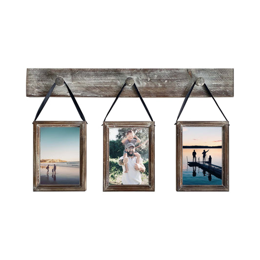 Wall Hanging PhotoFrames Collage Wall Decor, Rustic Solid Wood 3 photo Frame set Fit for 4x6in