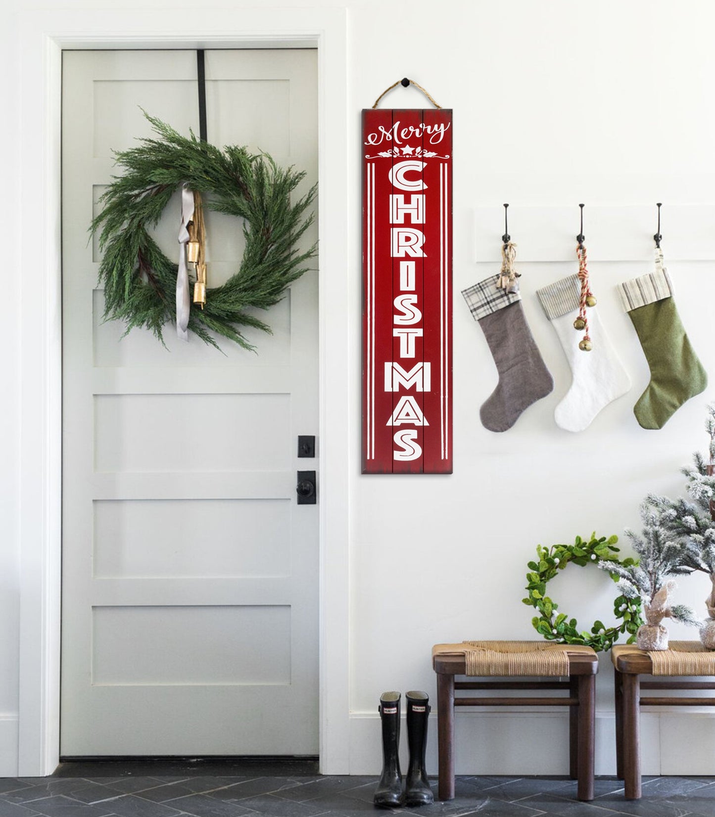 Christmas Welcome Sign for Front Door| Holiday Decorations for Outdoor | 36in Rustic Wooden Christmas Welcome Sign for Front Porch