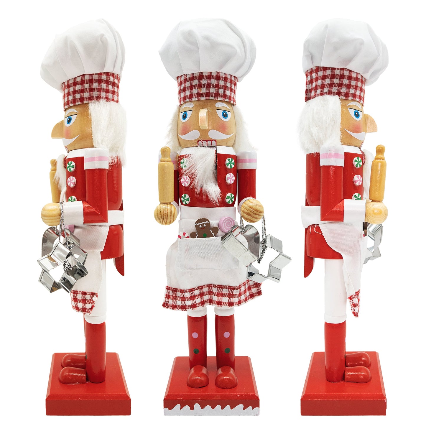14-inch Wooden Nutcracker Christmas Decoration | Red-Baker Chef Figure | Holiday Decor