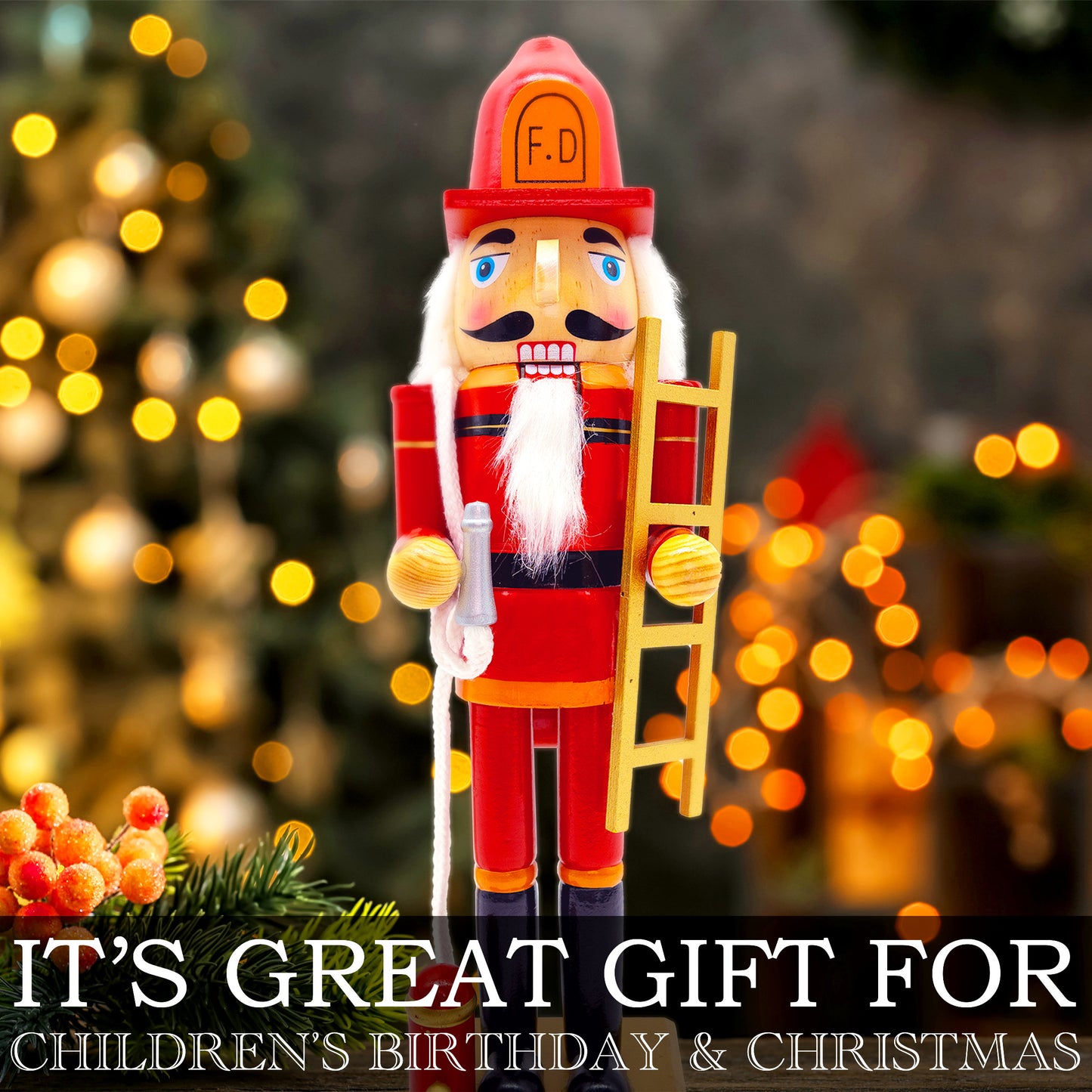 14-inch Wooden Nutcrackers Christmas Decoration Figures Home Dcor (Fireman)