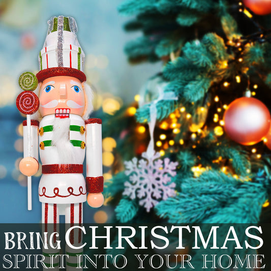 14-inch Wooden Nutcrackers Christmas Decoration Figures (Green-Candy Cane Solider)