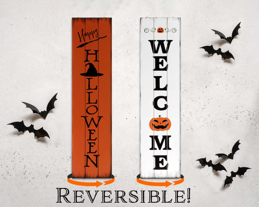 Halloween Sign for Home Decor | Halloween Welcome Sign for Front Door | Halloween Welcome Sign | Reversible Vertical Porch Sign