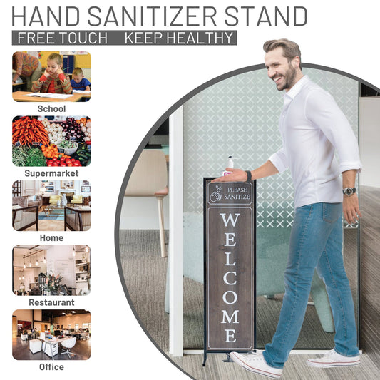 Welcome Sign with Floor Standing Foot Pedal Hand Sanitizer Dispenser Stand 48-Inch (Brown)