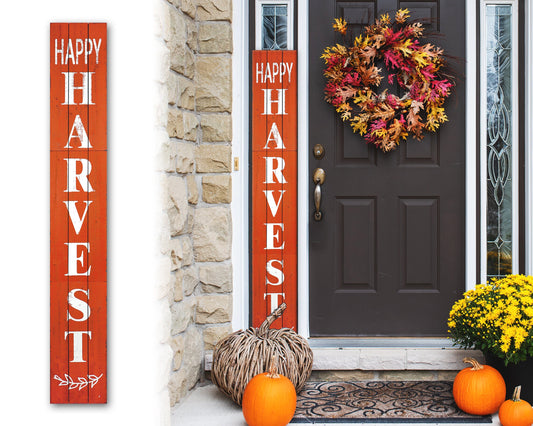72in Outdoor Happy Harvest Rustic Craft Porch Sign for Front Door, 6ft Vertical Wooden Welcome Sign for Front Porch