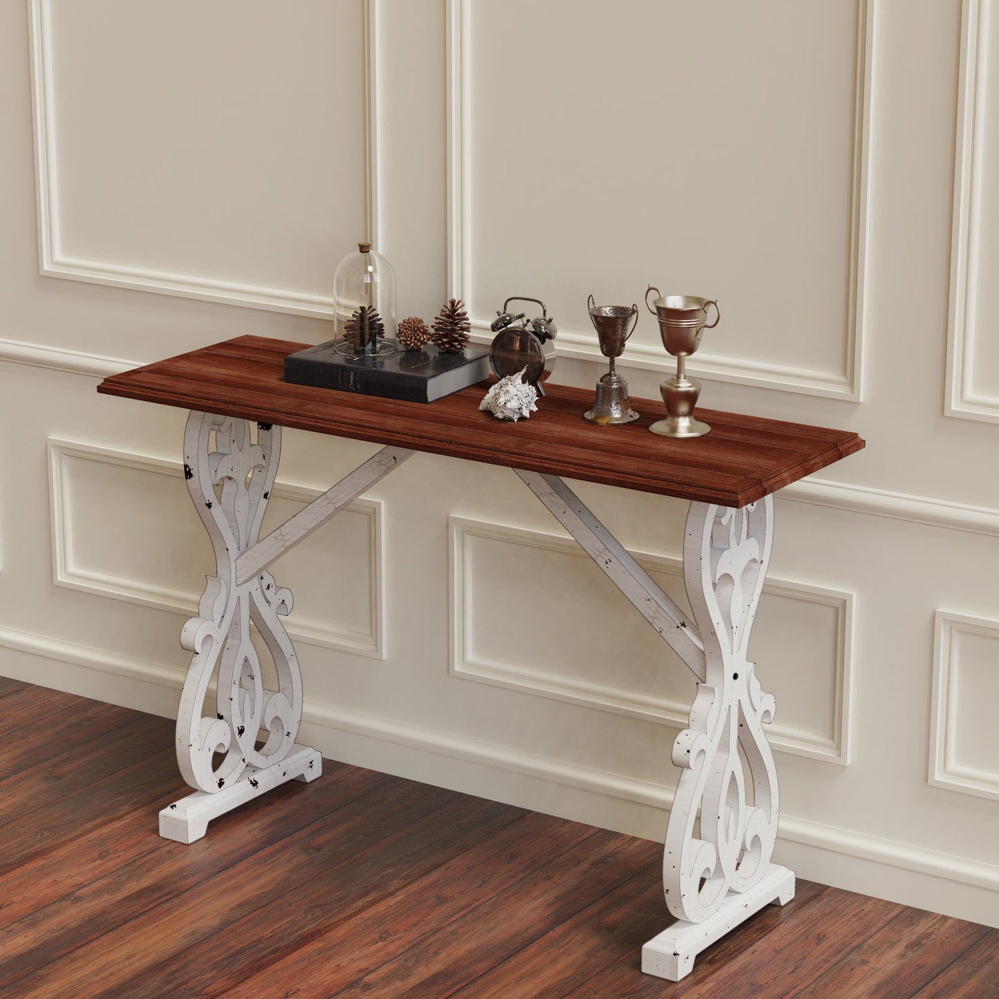 Solid Wood Baxter Console Table, Distressed White and Natural