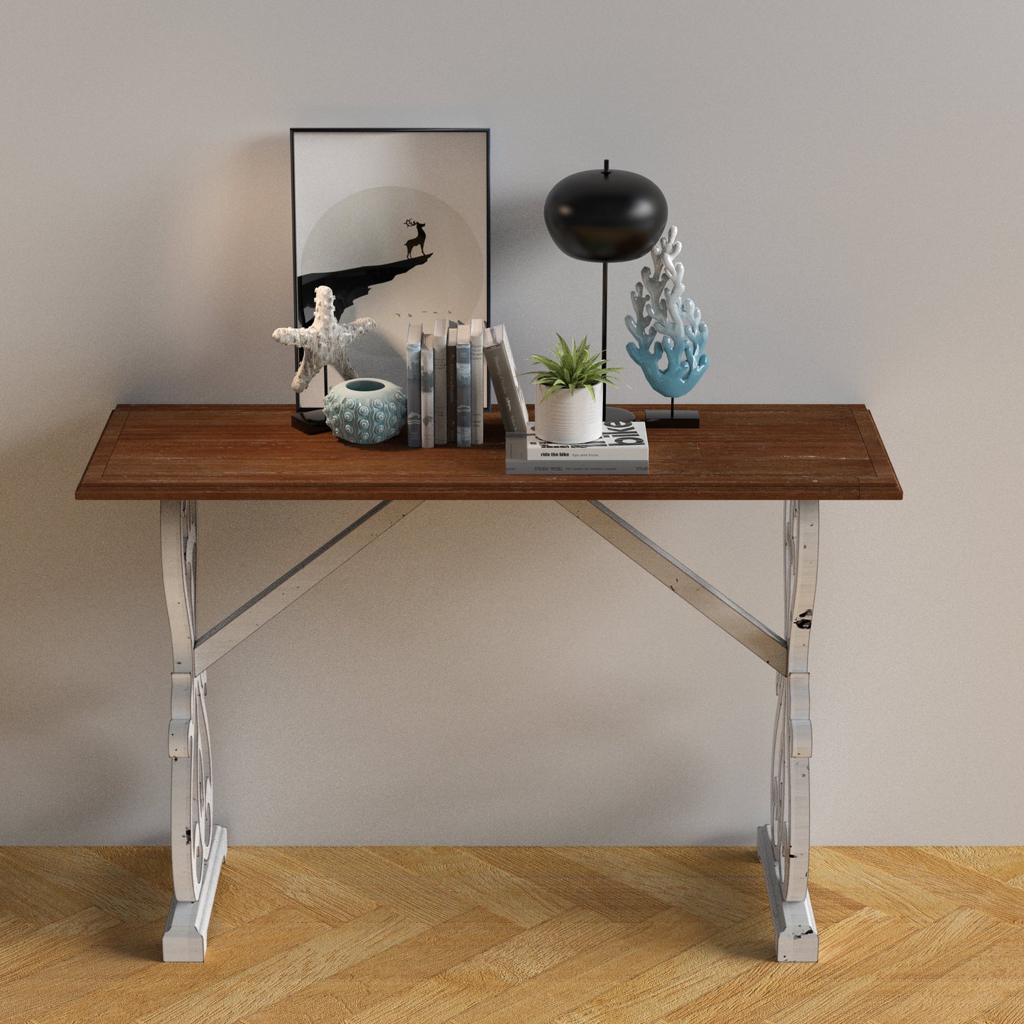 Solid Wood Baxter Console Table, Distressed White and Natural