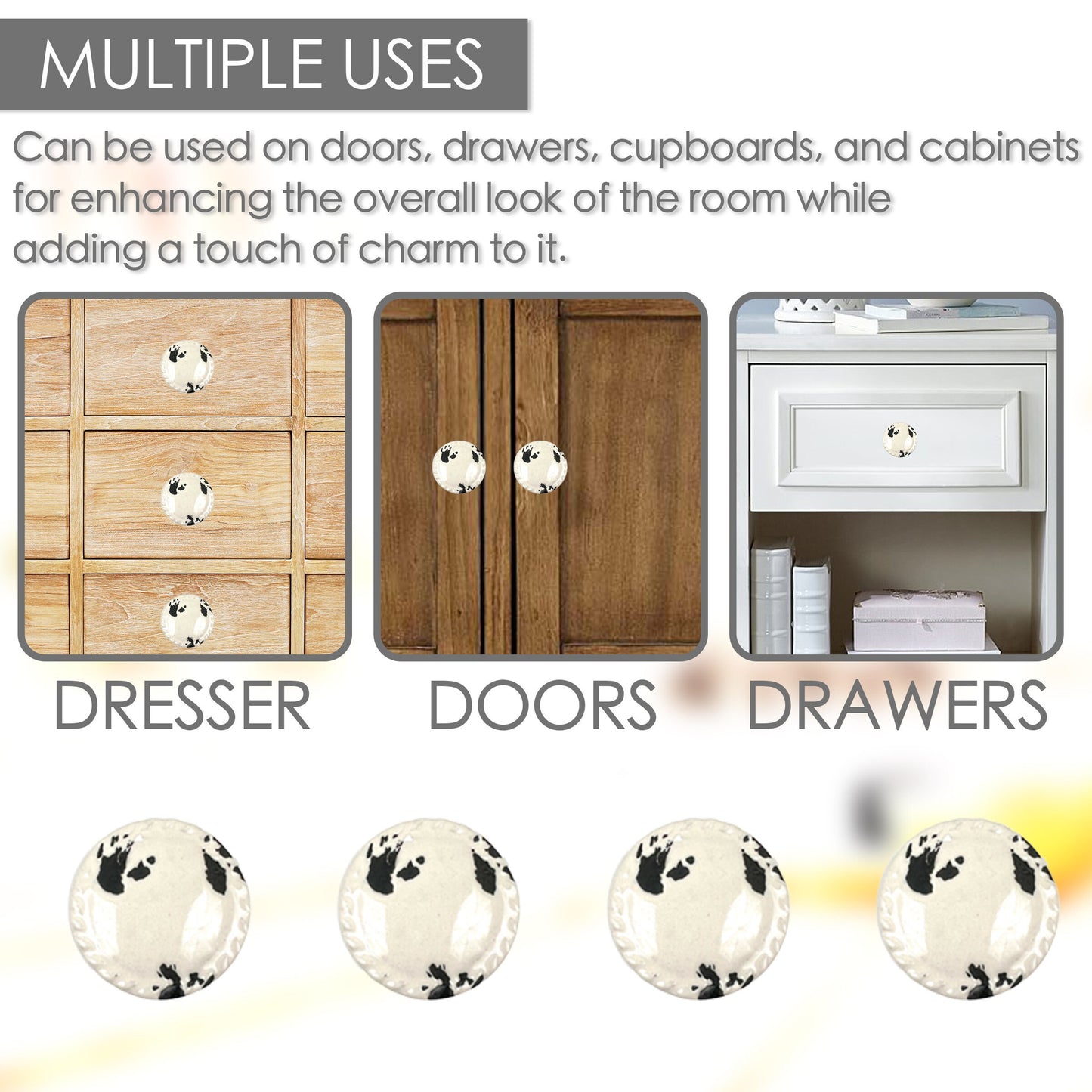 Ceramic Distressed Disk Cabinet Knobs 6 Pack Knobs for Cabinets and Drawers, Closet Door Knobs,  Drawer Pulls and Knobs with Mounting Screws