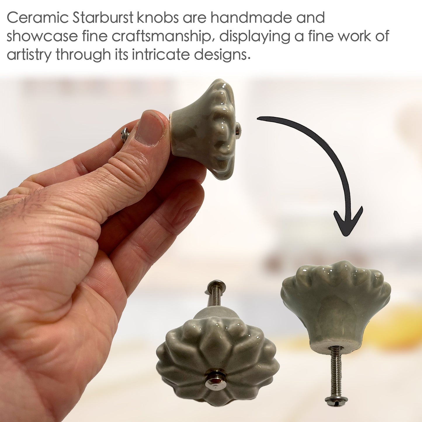 Ceramic Starburst Cabinet Knobs 6 Pack Knobs for Cabinets and Drawers, Closet Door Knobs,  Drawer Pulls and Knobs with Mounting Screws