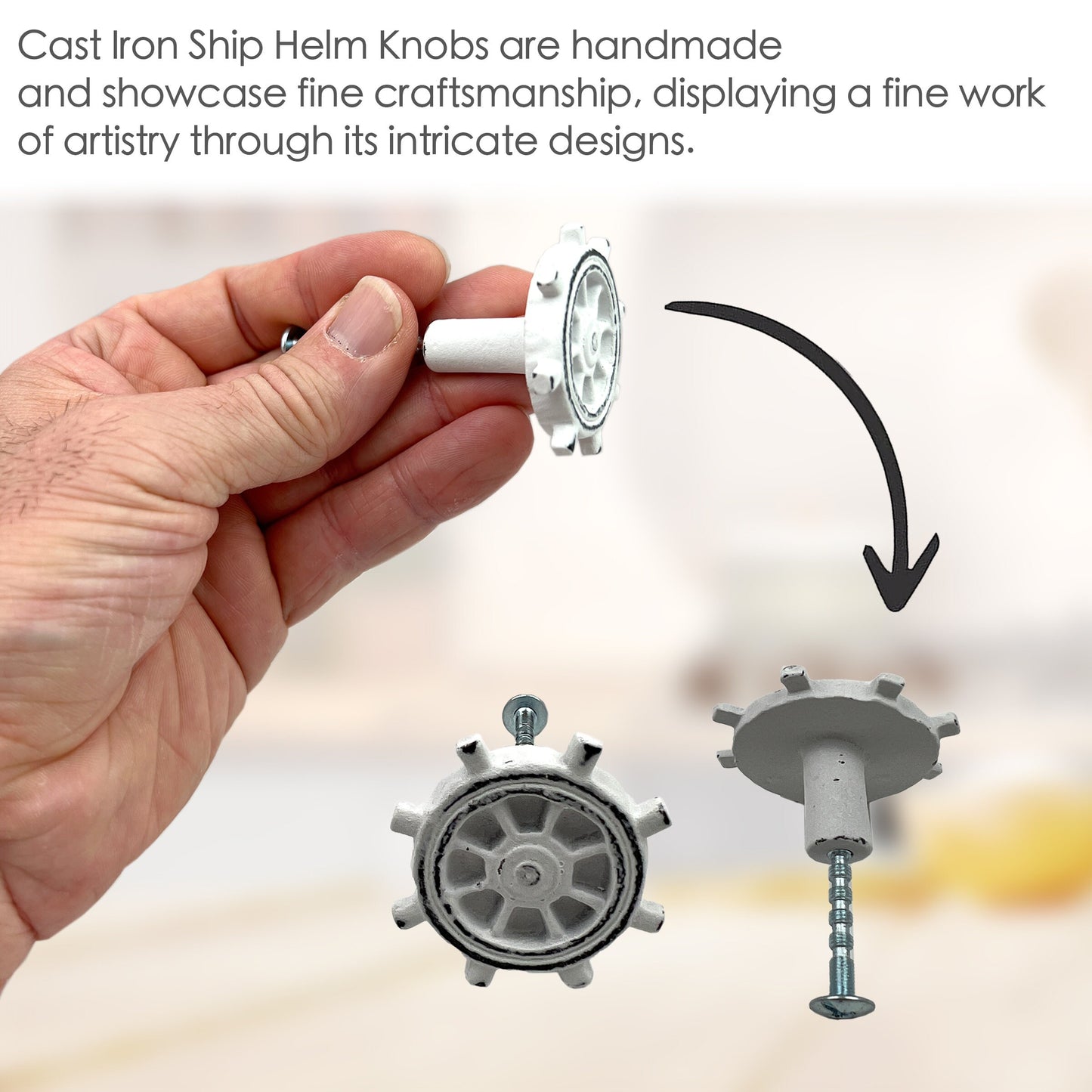 Cast Iron Ship Helm Cabinet Knobs 6 Pack Knobs for Cabinets and Drawers, Closet Door Knobs, Drawer Pulls and Knobs with Mounting Screws