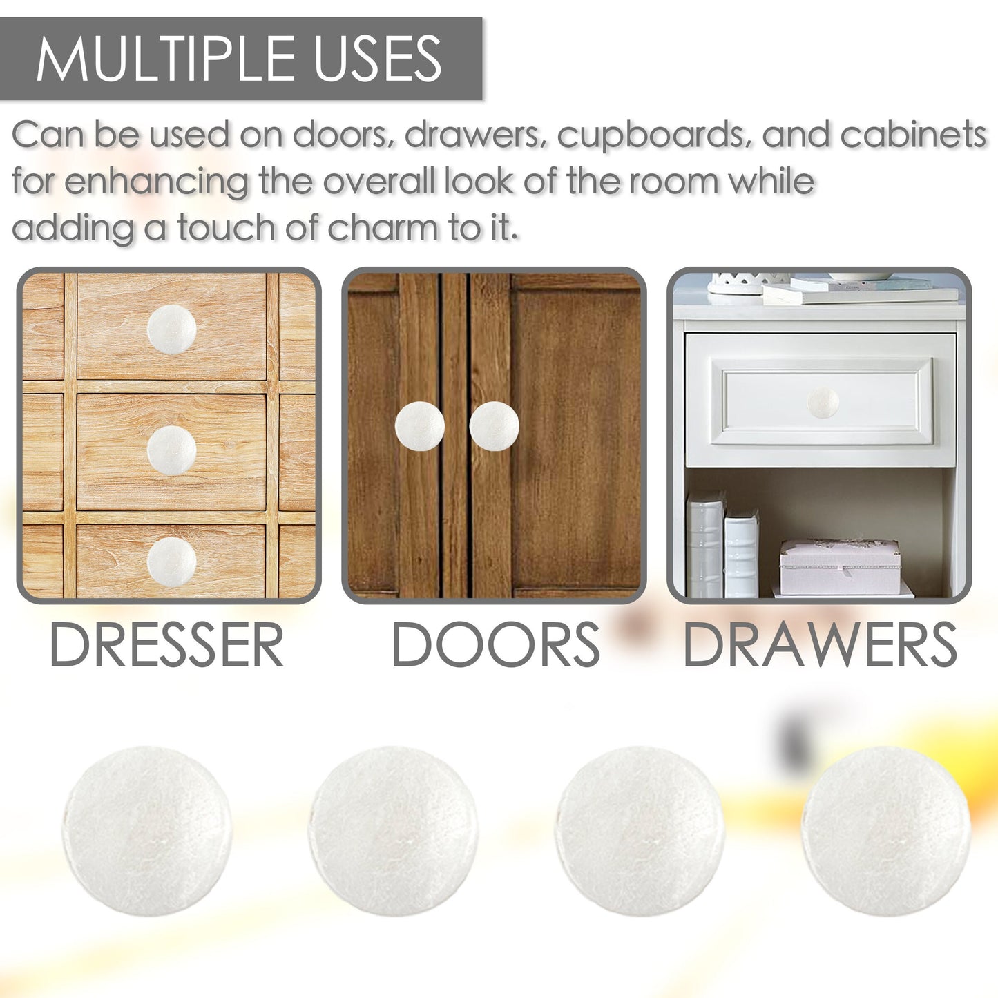 Stone Disk Knob Cabinet Knobs 6 Pack Knobs for Cabinets and Drawers, Closet Door Knobs, Drawer Pulls and Knobs with Mounting Screws (White)