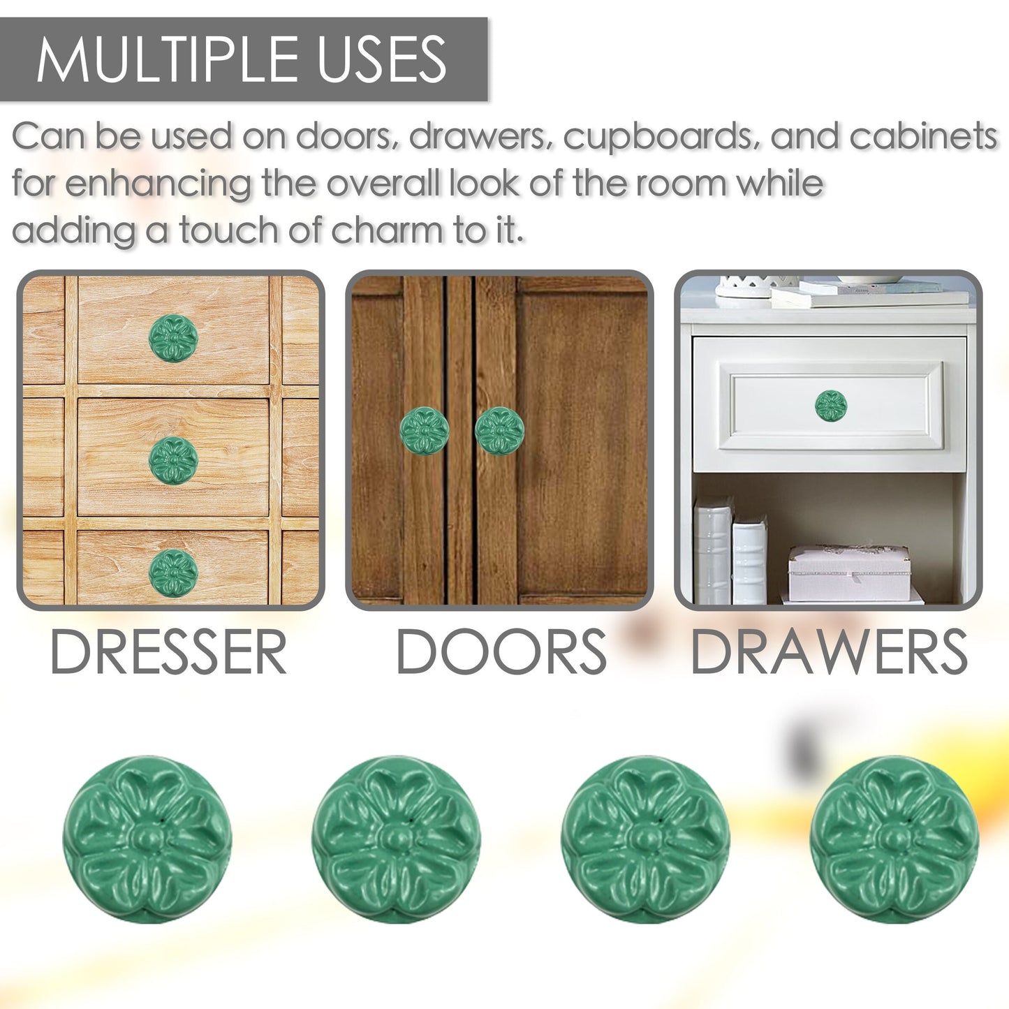 Ceramic Clover  Cabinet Knobs 6 Pack Knobs for Cabinets and Drawers, Closet Door Knobs, Drawer Pulls and Knobs with Mounting Screws