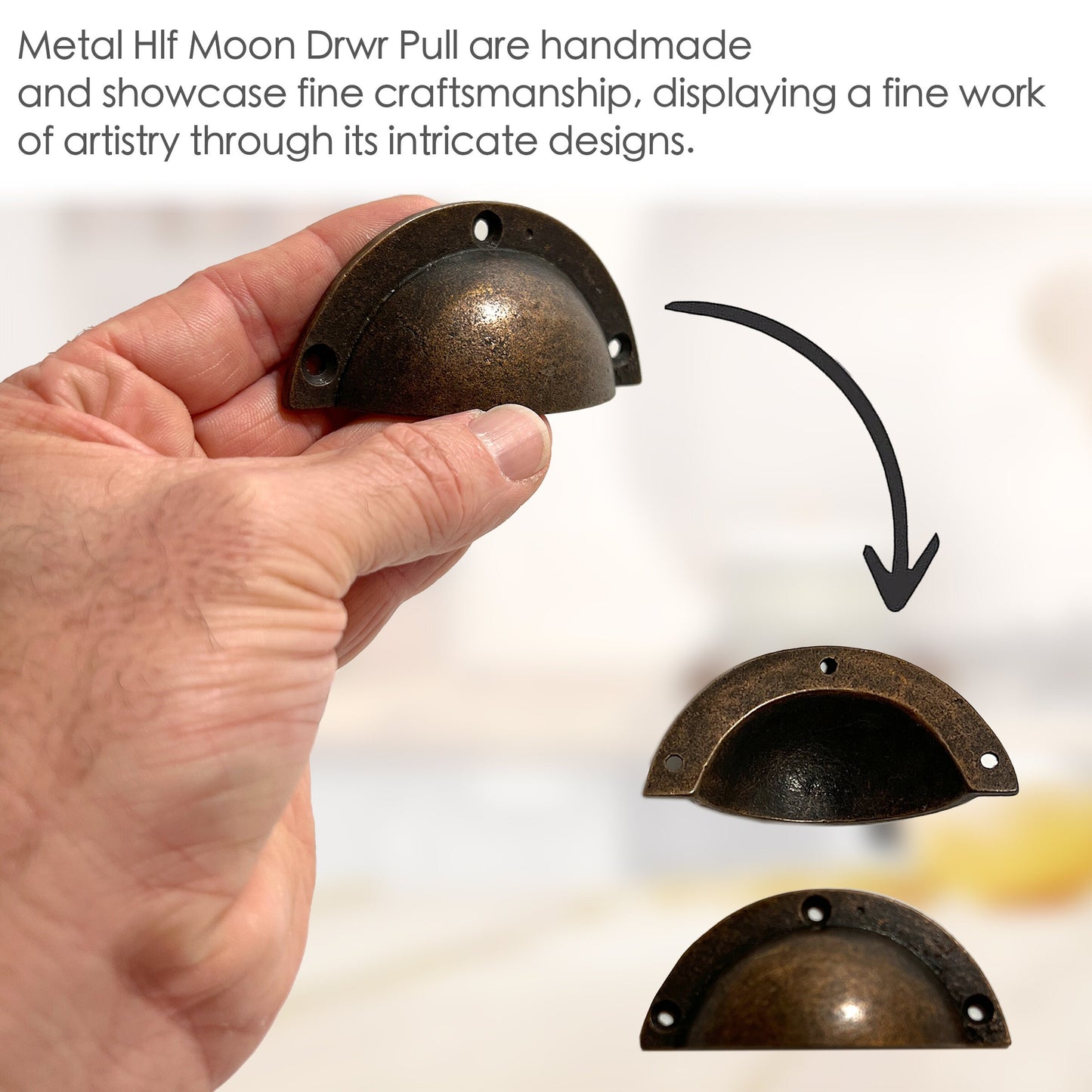 3 In Metal Half Moon Drawer Pull Bronze Set of 6, Kitchen Cabinet Knobs Dresser Knobs Drawer Knobs Handles