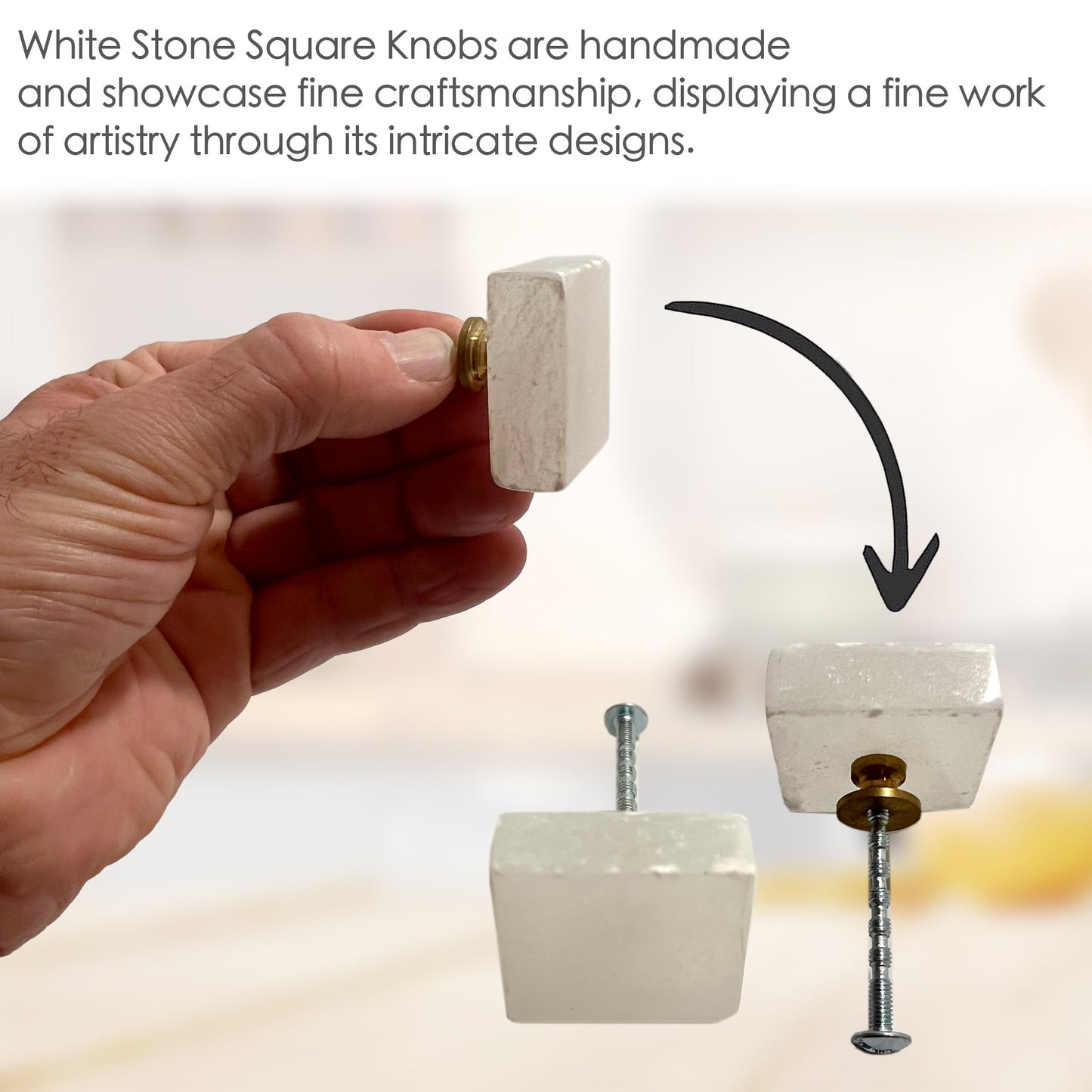 Stone Square Cabinet Knobs 6 Pack Knobs for Cabinets and Drawers, Closet Door Knobs, Drawer Pulls and Knobs with Mounting Screws (White)