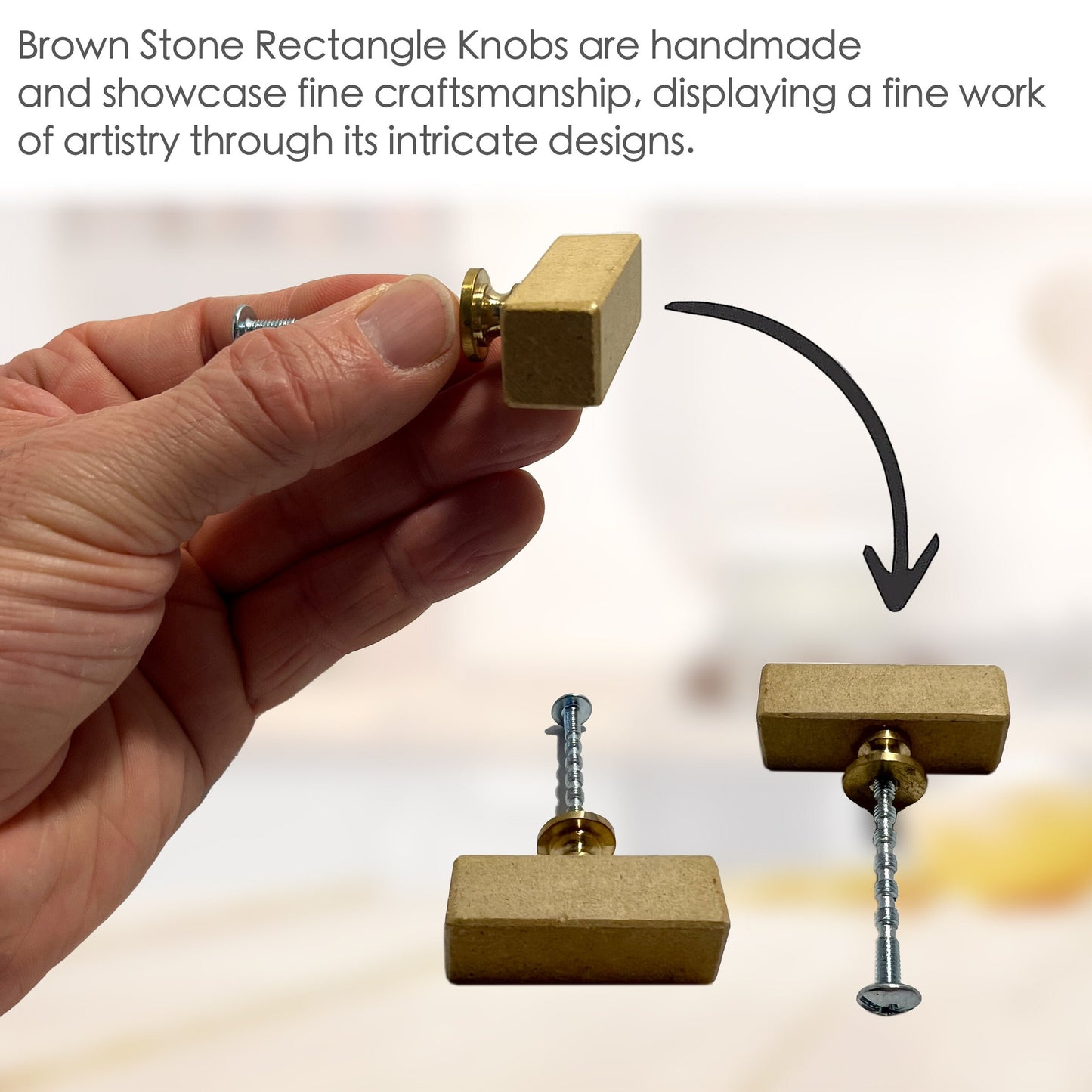 Stone Rectangle Cabinet Knobs 6 Pack Knobs for Cabinets and Drawers, Closet Knobs, Drawer Pulls and Knobs with Mounting Screws (Ocher Brown)