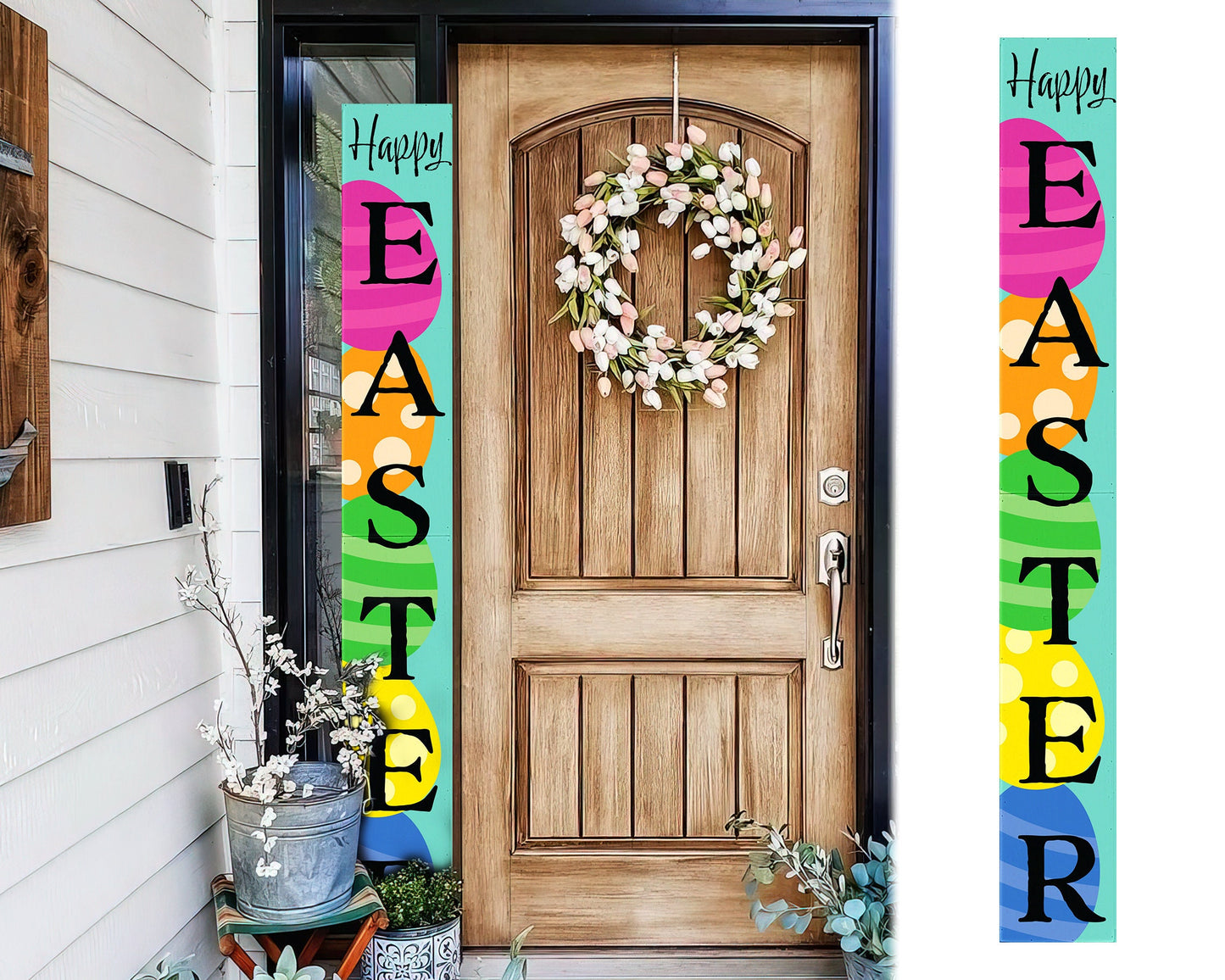72in Happy Easter Porch Sign - Easter Decor Sign, Home Front Door Yard Party Decor, Folding Sign, Turquoise, Farmhouse Party Decor