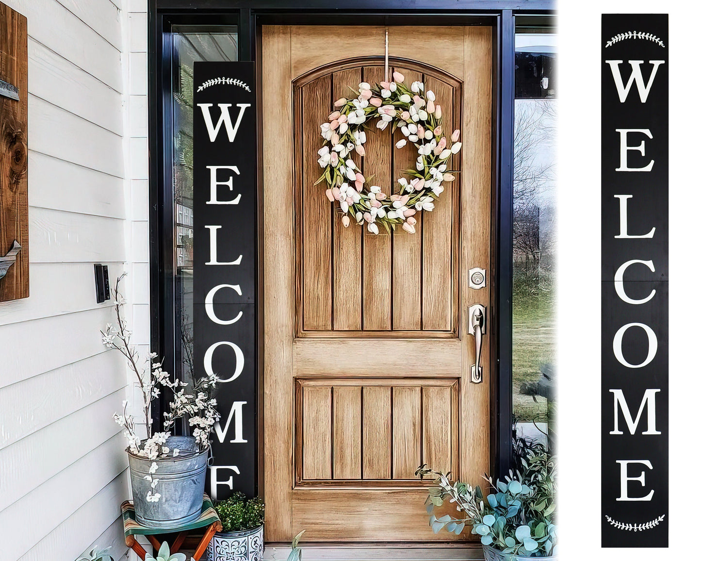72in Outdoor Welcome Sign | Black Front Door Decor | Rustic Tall Welcome Sign | Front Porch Decor