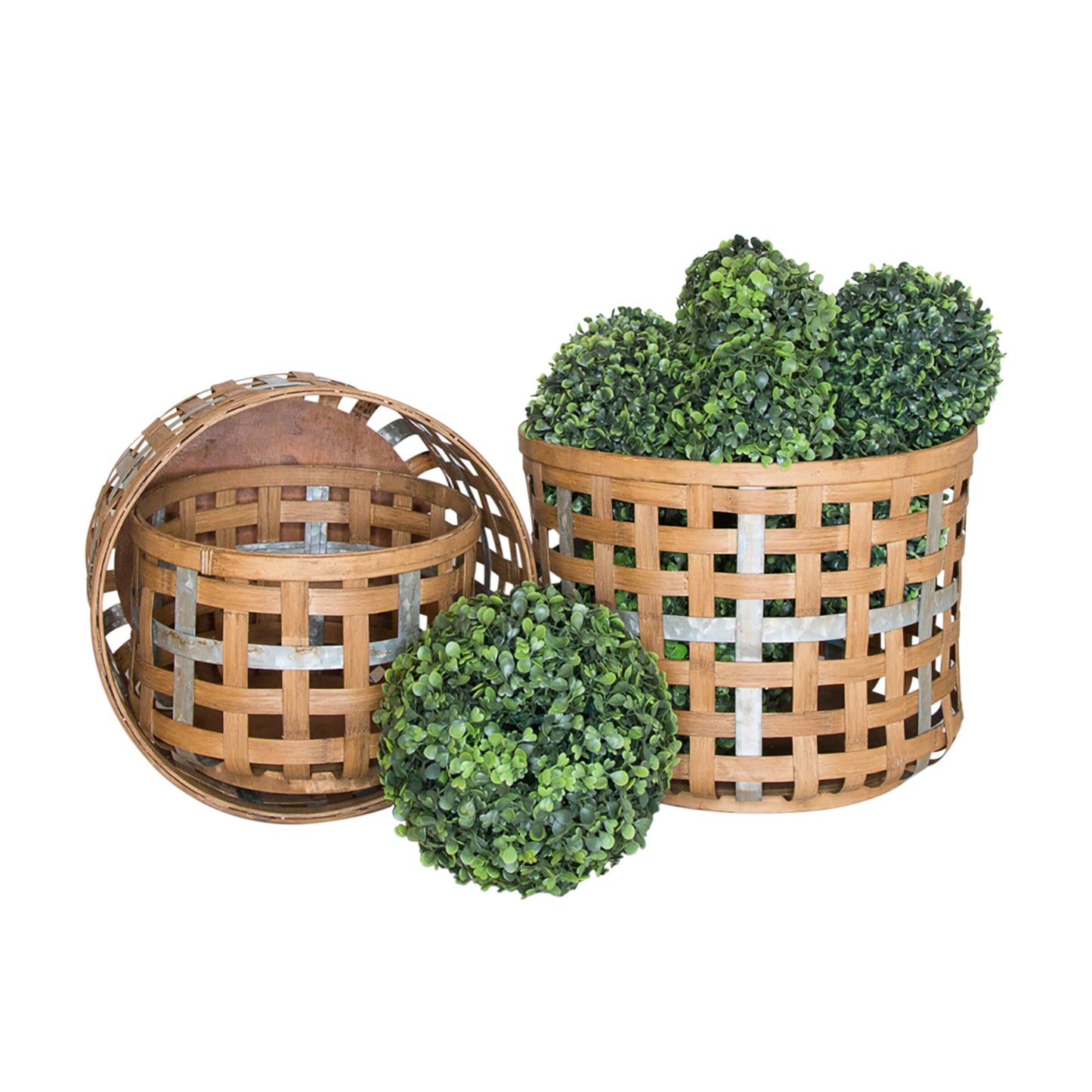 Set of 3 Woven Storage Baskets with Metal Decor Band