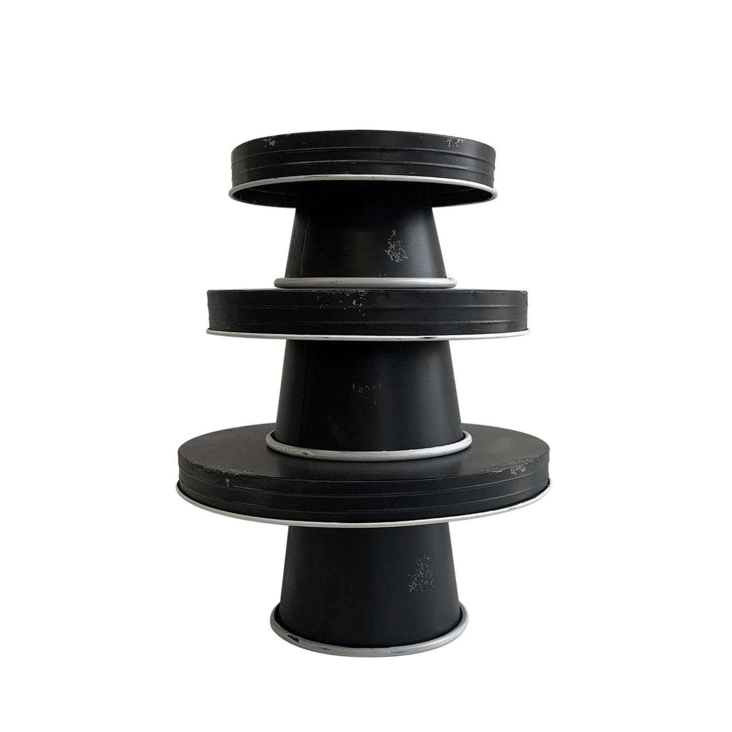 Black Distressed Enamel Pedestal Server Set - 3 Piece Farmhouse Decor