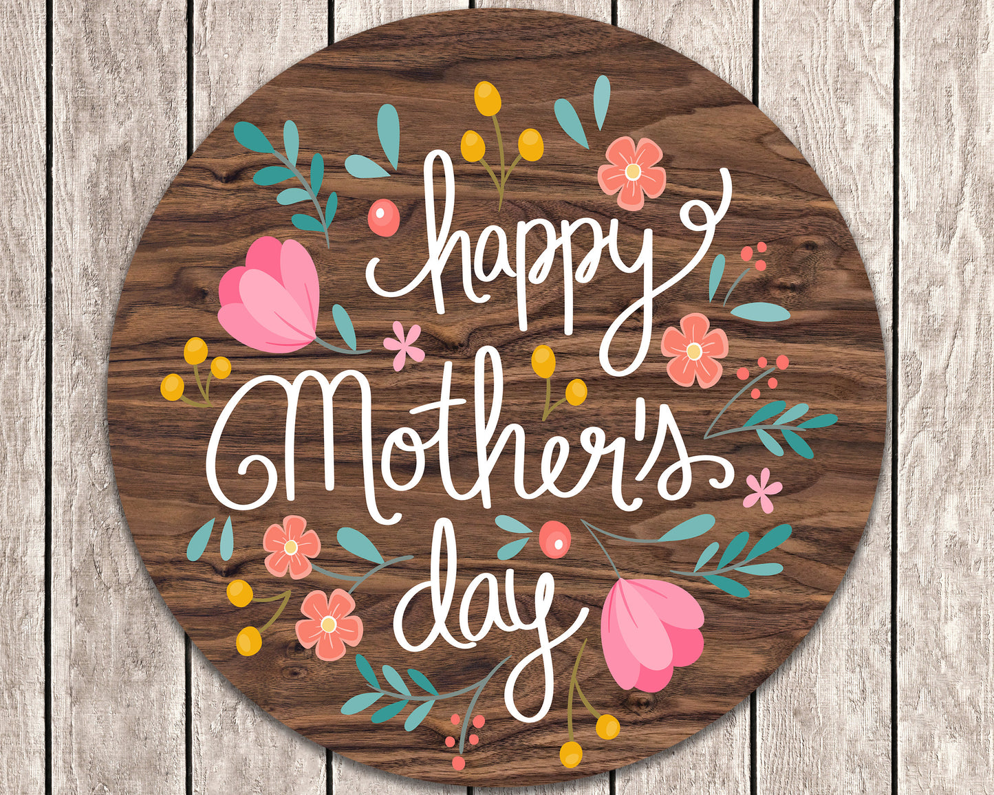 12IN Happy Mother's Day Round Wood Wall Hanging Sign
