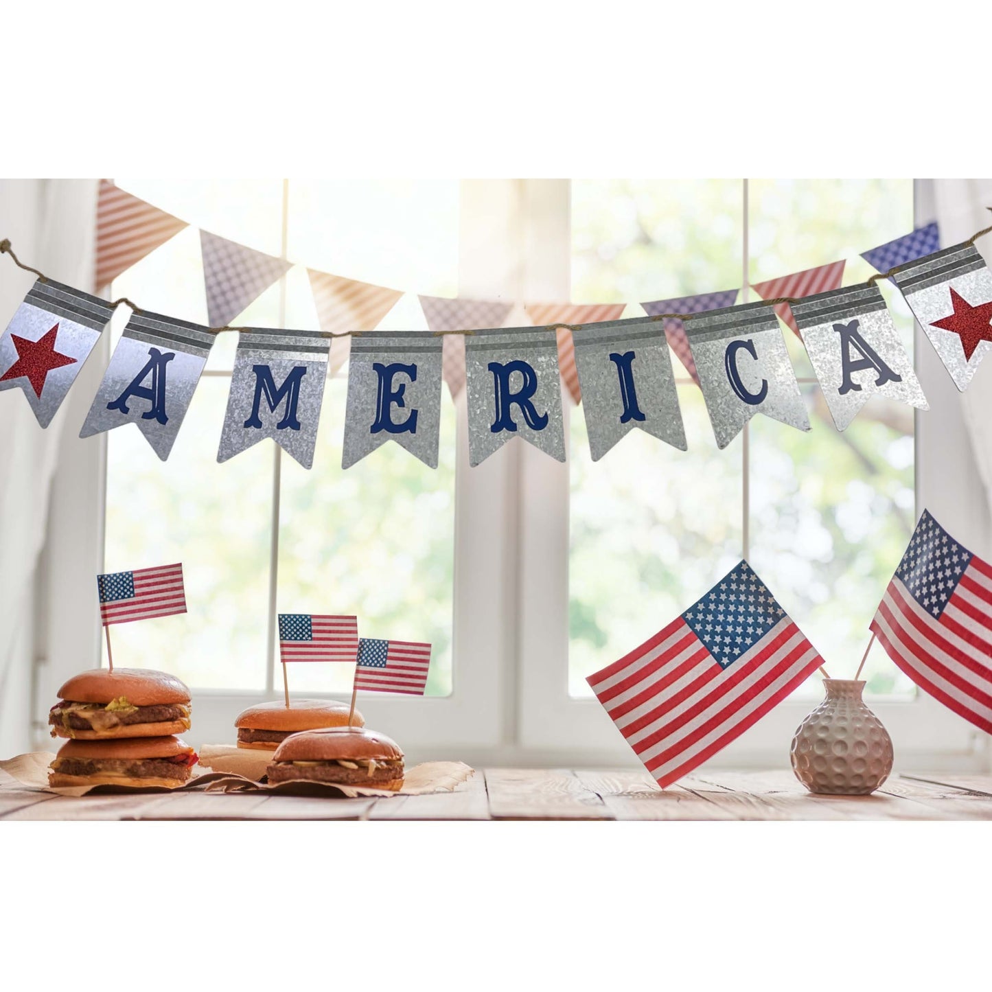 America Metal Hanging Banner  Patriotic American Flag Wall Decor for 4th of July Holidays