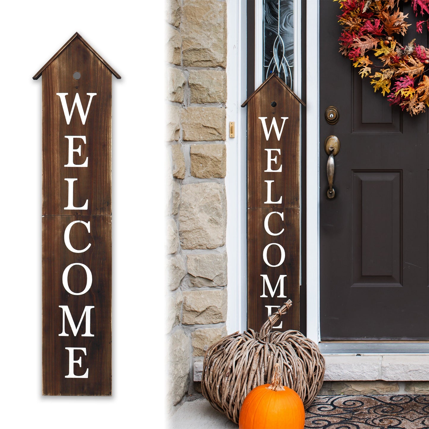 Welcome guests with a charming touch - 48in wooden porch sign with house shape