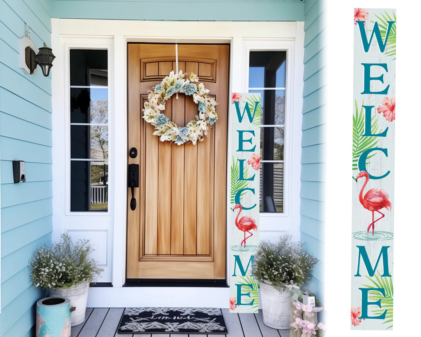 72in Flamingo Welcome Sign | Front Door Porch Sign | Coastal Summer Welcome Sign | Farmhouse Home Decor