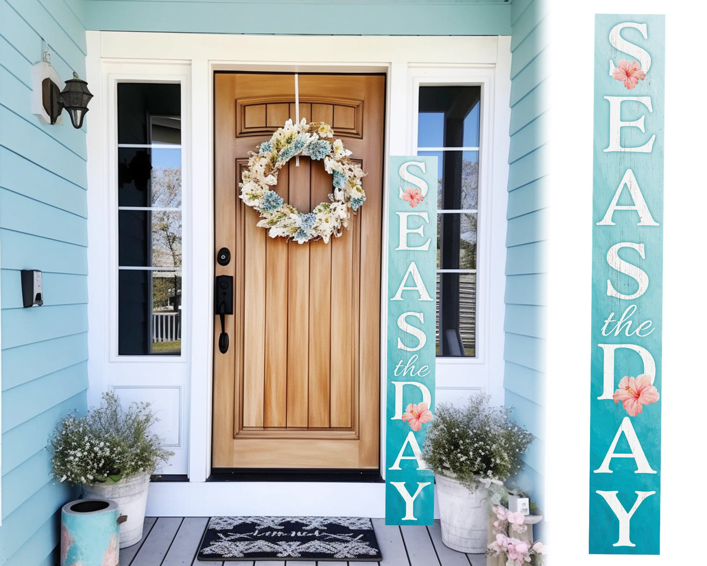72in Seas the Day Outdoor Summer Sign | Front Door Porch Sign | Coastal Summer Welcome Sign | Farmhouse Home Decorations