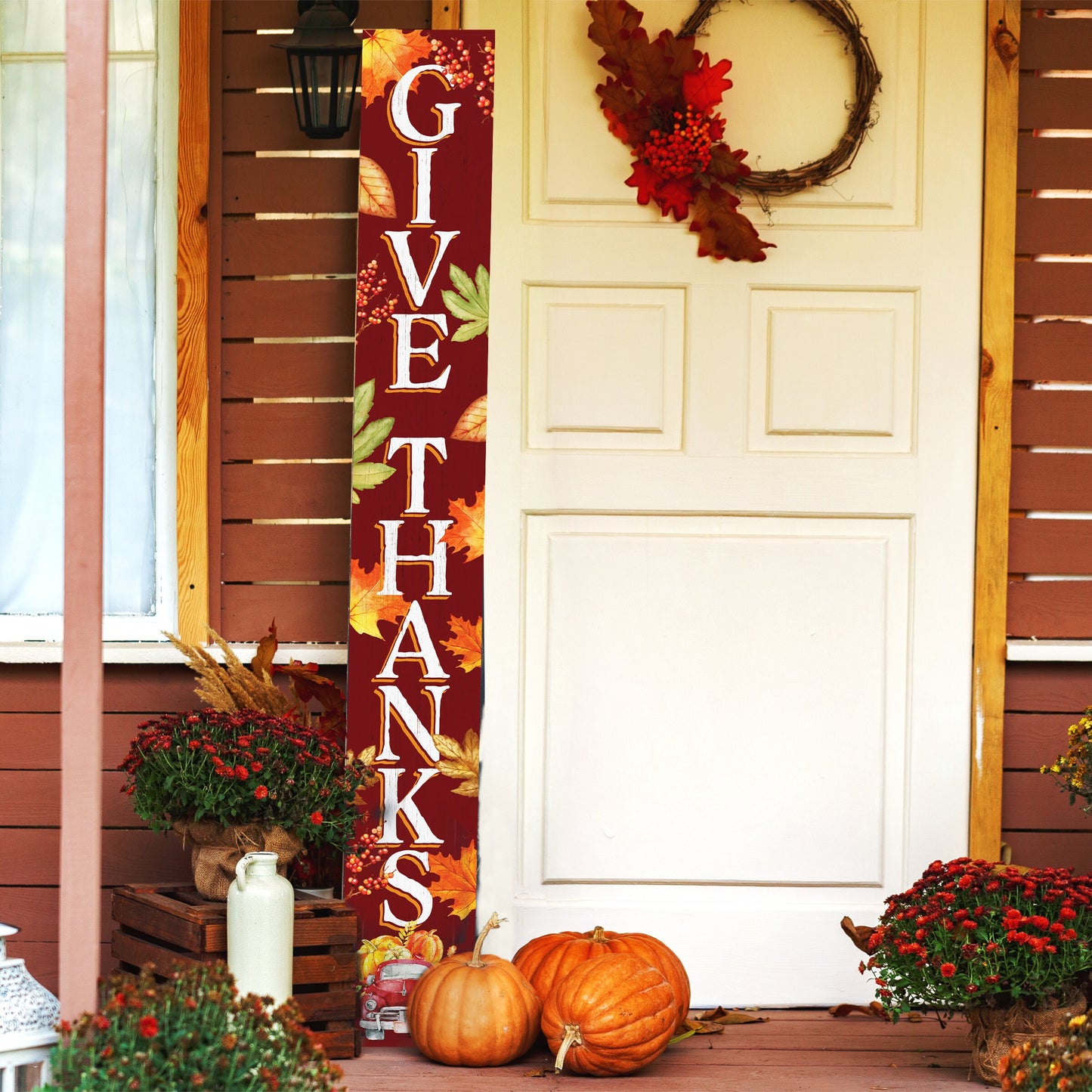 72in "Give Thanks" Fall Porch Sign | Front Door Autumn Decor | Thanksgiving Celebration | Ideal for Entryway, Living Room, Porch Decor