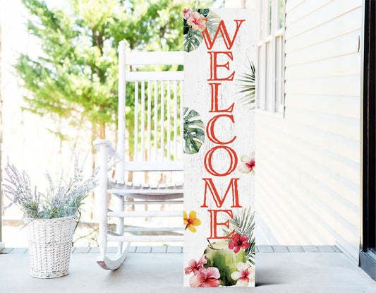 36in Tropical Welcome Porch Sign for Front Door, Summer 36-inch Entryway Decor, Exotic-Themed Home Accent, Outdoor Island Vibes Display