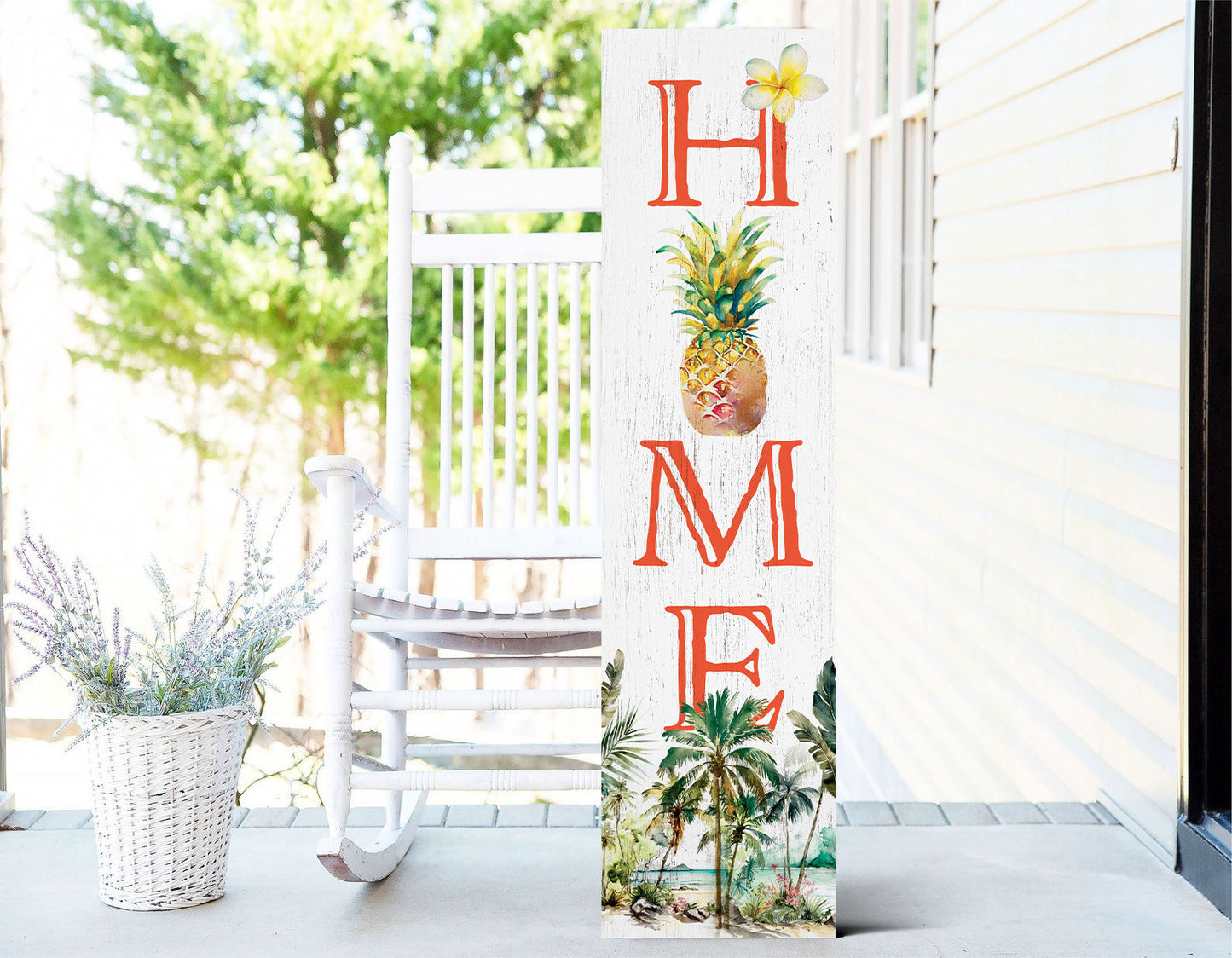 36in Tropical Summer Home Porch Sign for Front Door, Wooden 36-inch Entryway Decor, Vibrant Island-Themed Accent