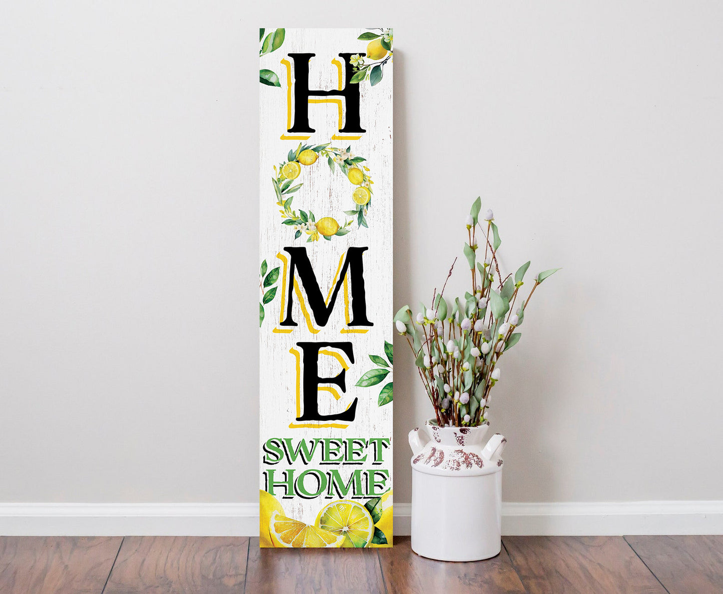 36in Lemon Summer Home Sweet Home Porch Sign for Front Door, Rustic Wooden Wall Decor, Outdoor Farmhouse Patio Display, Cheerful Welcome