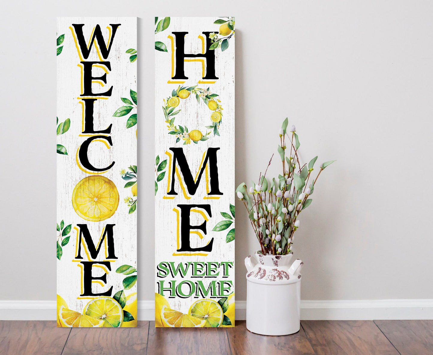 36in Lemon Summer Home Sweet Home Porch Sign for Front Door, Rustic Wooden Wall Decor, Outdoor Farmhouse Patio Display, Cheerful Welcome